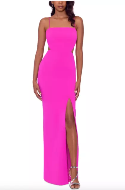 XSCAPE Women's Cutout-Detail Scuba Crepe Gown Spaghetti Straps Sz 12 Fuchsia NWT