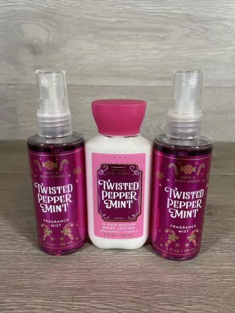 *New* TWISTED PEPPERMINT!! 3PC TRAVEL GIFT SET Bath & Body Works (splash/lotion)