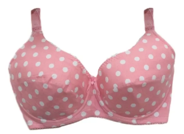 Cotton Nursing Breastfeeding Wired Bra Pink/White Dotty FULLCUP34-42C-F