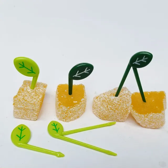 1 juego de tenedor de fruta de hoja grado alimenticio plástico lindo para niños pastel fruta palillo de dientes-xp