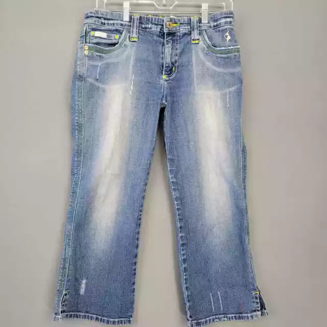 Baby Phat Women Jeans Size 11 Juniors Blue Stretch Cropped Y2K Distressed Denim