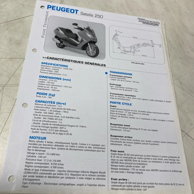 Peugeot Satelis 250 2007 Scheda Tecnica Motocicletta Sospensione Scooter