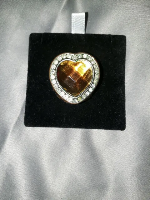 Statement Fashion Costume Jewellery Ring Heart Shape Brown Amber Jewel Leopard