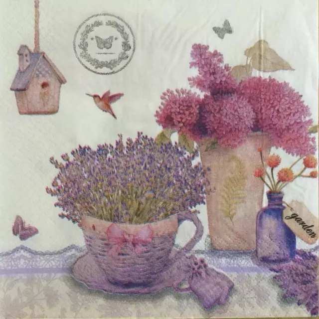 Paper Napkins / Serviettes Pack Of 20 Lavender Blossom Garden   3Ply