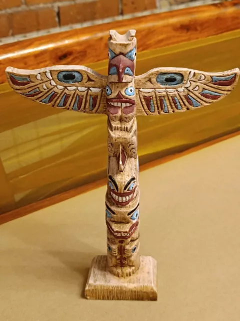 Pottery Ceramic Painted Traditional Totem Pole Native American Eagle Wings