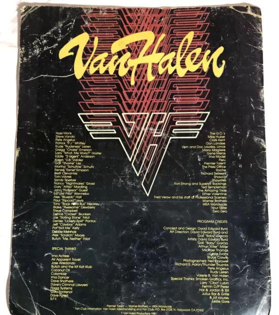 VAN HALEN 1981 FAIR WARNING TOUR CONCERT PROGRAM BOOK DAVID LEE ROTH VTG Rock