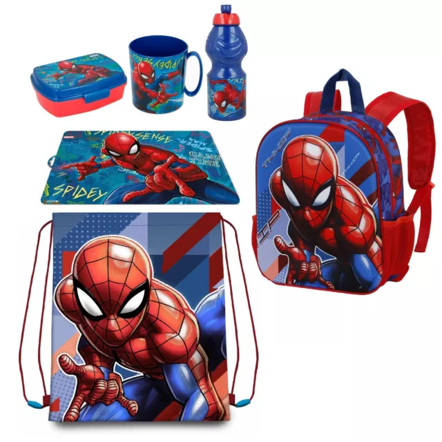 Spiderman Pose Mochila 3D Escuela Guardería Lonchera Taza Botella Bolsa