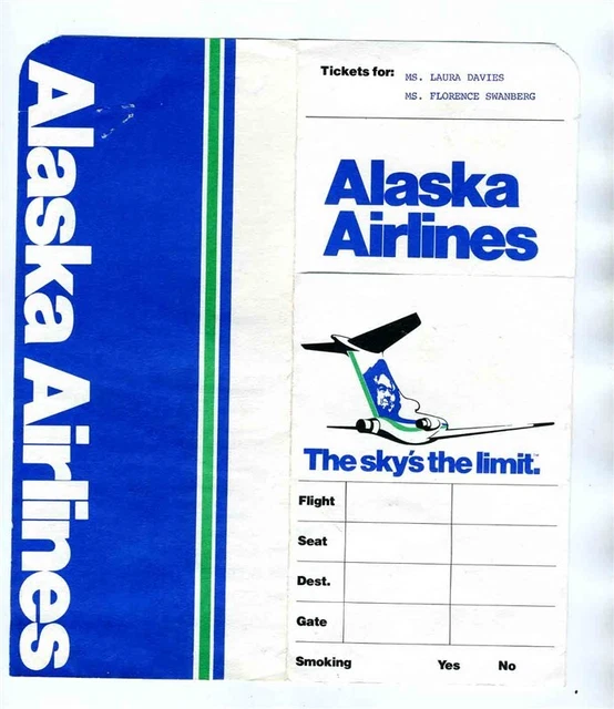 ALASKA AIRLINES TICKET Jacket Baggage Claim Checks & Ticket Gustavus