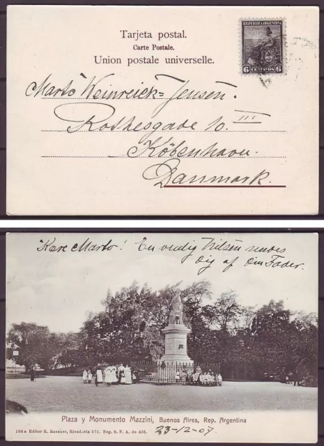 z4099/ Argentina Plaza Mazzini Buenos Aires Postcard Cover 1907