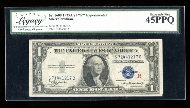DBR 1935-A $1 Silver Experimental (R) Fr. 1609 Legacy 45 PPQ Serial S71441217C
