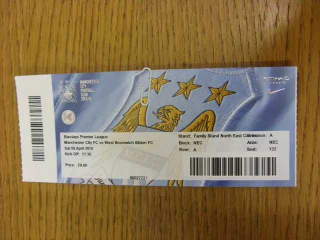 09/04/2016 Ticket: Manchester City v West Bromwich Albion  . Thanks for viewing