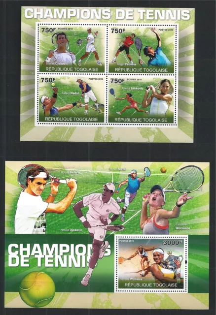 Togolaise Togo 2010 Block Mini Sheet Set Tennis Stars Nadal Federer Mnh