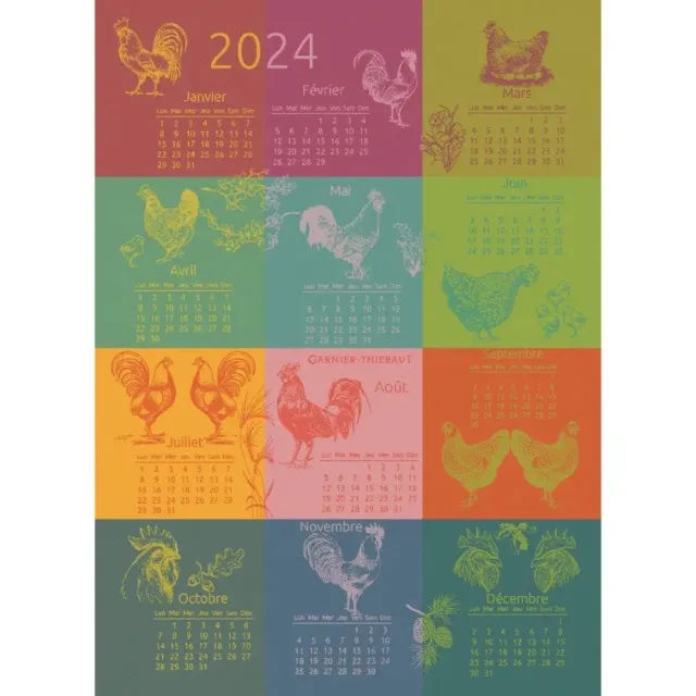 Garnier Thiebaut French Country Rooster 2024 Calendar Colors Kitchen Dish Towel