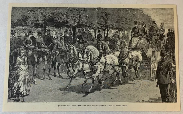 1894 Rivista Incisione ~ Meet Di Il Quattro IN Mano Cavallo Club Hyde Park Nyc