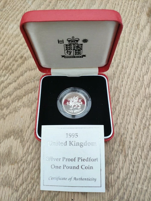 1995 Silver Piedfort £1 One Pound Coin Boxed Wales Welsh Dragon Heraldic Bc24