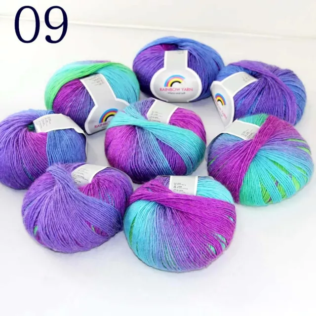 Sale 8ballsX50gr Colorful Rainbow Rug Shawl Cashmere Wool Hand Crochet Yarn 09