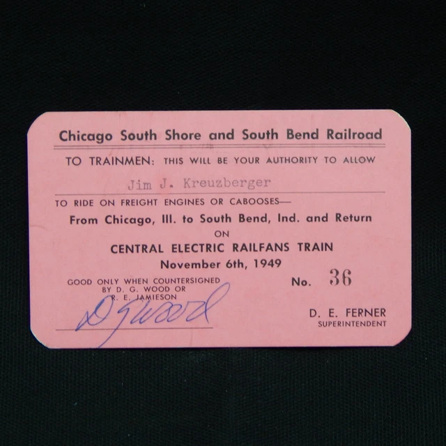 Chicago South Shore And South Bend Railroad Trainmen Visitor Pass Card 1949