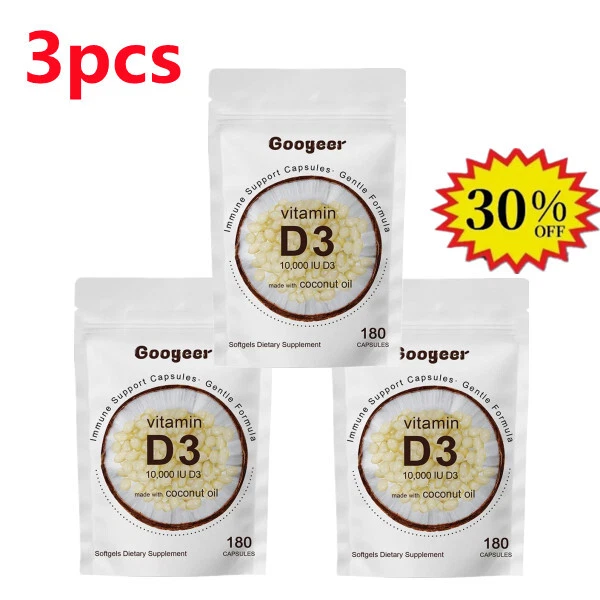 3PCS VITAMIN D3 Supplement Softgels 180 Virgin Coconut Oil Softgels £