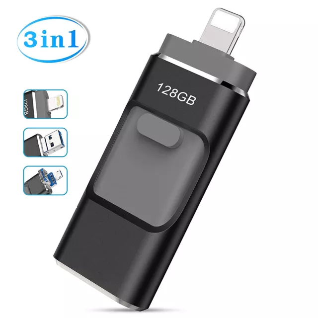2TB 1TB 3 in 1 USB 3.0 Flash Drive Memory Stick U Disk Fr iPhone IOS PC 128/512G