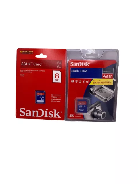 Sandisk sdhc lote if 2 tarjetas 8gb y 4gb ambas nuevas selladas