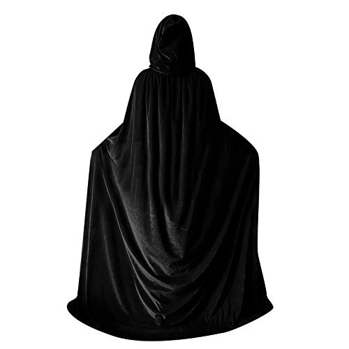 Adult Black Cloak with Hooded Robe Halloween Witch Costume Cosplay Velvet Capen