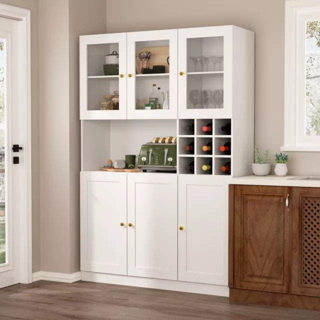 70.9"H Kitchen Pantry Wine Storage Cabinet Storage Acrylic White