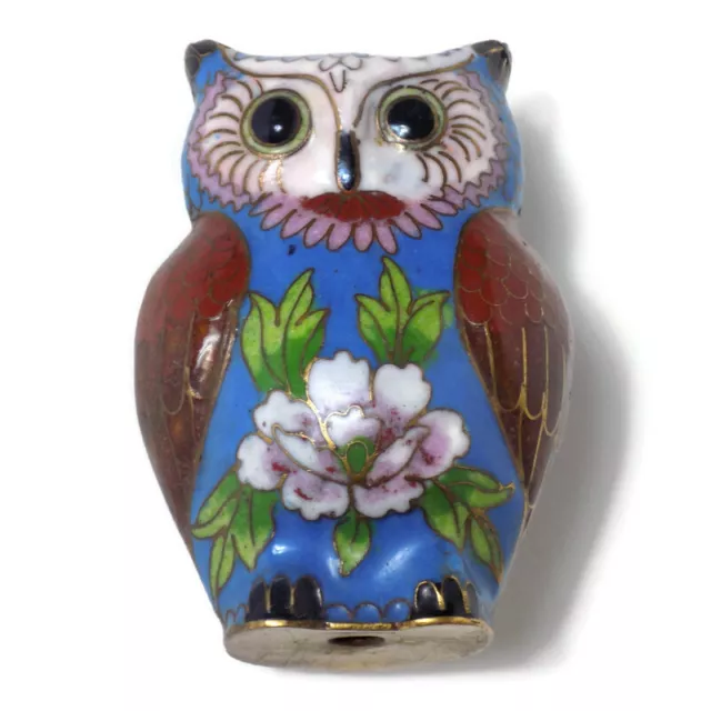 Owl Vintage Cloisonne Chinese Enamel figurine multi coloured brass 8 cm ornament