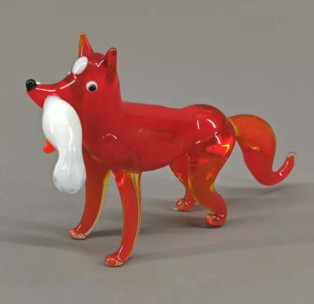 9912089-x Miniatura Vetro Figura fuchs Con Gans 4x10cm Soffiato Bocca