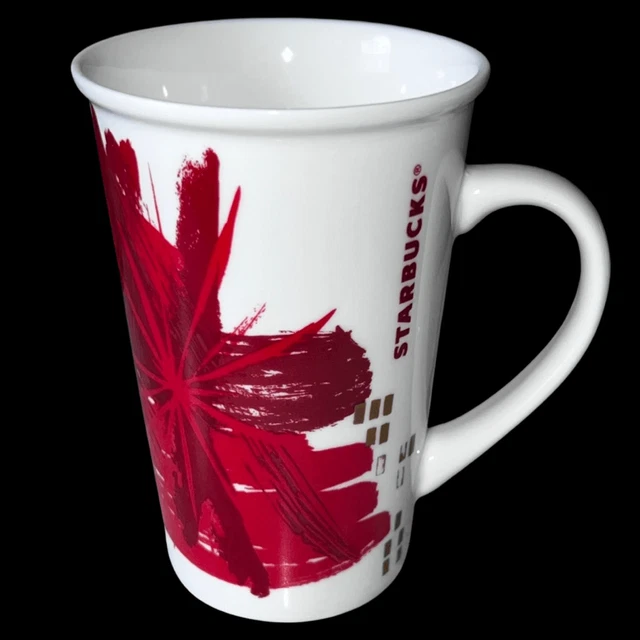 Starbucks 2014 Holiday Latte Mugs Poinsettia Abstract Designs 12oz