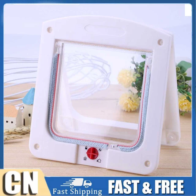 Puerta con solapa para gato resistente 4 vías de bloqueo para gatos perritos gatitos (blanca)