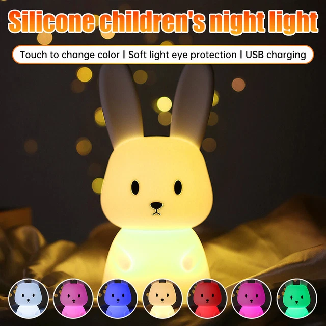 7 COLOR CHANGE Rechargeable LED Night Light Cute Silicone Rabbit Lamp