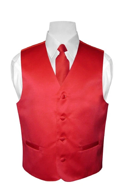 BOY'S Dress Vest & NeckTie Solid RED Color Neck Tie Set for Suit or Tux size 8