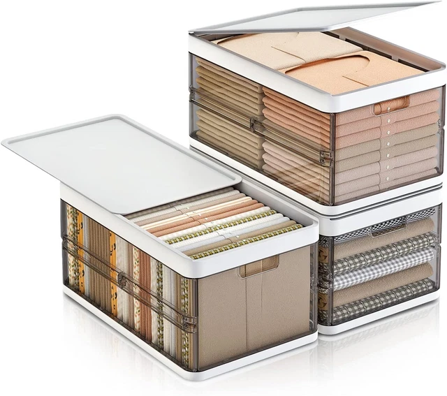 Storage Bins with Lids, Stackable Plastic Storage Bins , Foldable Storage Boxes