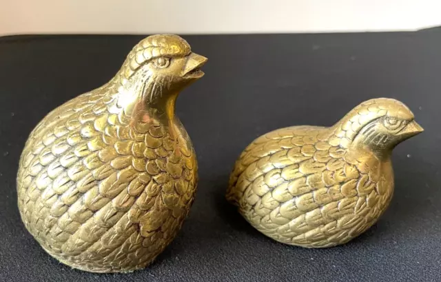 VINTAGE 1960's MID CENTURY PAIR BRASS QUAIL PARTRIDGE BIRDS PAPERWEIGHT FIGURINE