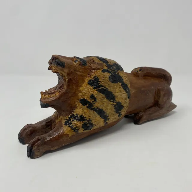 African Style Art Hand Carved Lion Wood Sculpture Statue Decor 10" x 4"