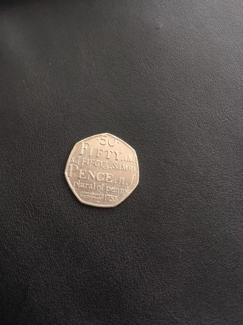 Rare 50p Johnsons Dictionary 1755 Saxon Plural Of Penny 50 Pence Coin