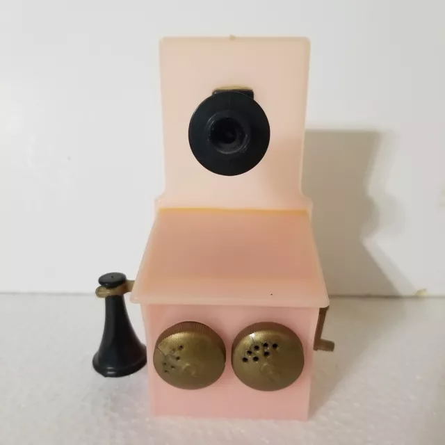 Vintage Old School Crank Telephone Plastic Salt and Pepper Shakers Set Pink