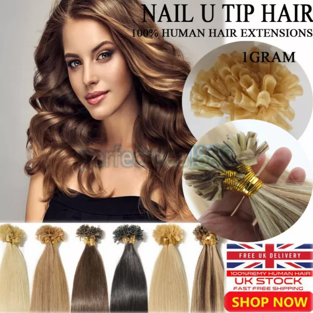 16"-22" 1G 7A Pre Bonded Nail U Tip Remy Human Hair Extension Double Drawn UK