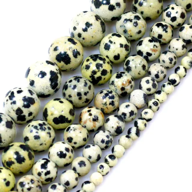 Gemstone Dalmatian Jasper Smooth Round Beads 15" strand 4mm 6mm 8mm 10mm 12mm