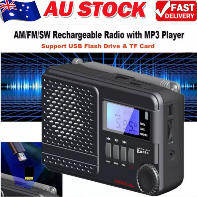 Portable Digital AM FM SW Radio Rechargeable And Support SD/USB MP3 Player Clock