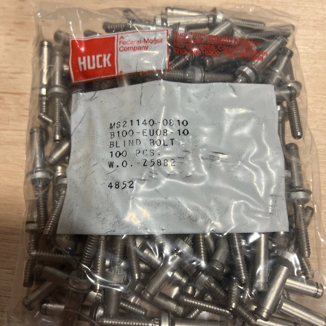 NEW Huck MS21140-0810 Stainless Steel Lockbolt Pin Rivet (Qty 100) NEW Huck MS21140-0810 Stainless Steel Lockbolt Pin Rivet (Qty 100)