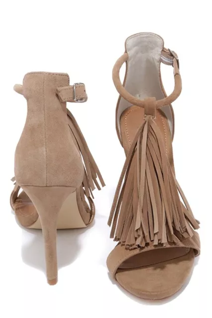 Steve Madden Sashi Fringe Suede Sandals High Heels Taupe Tan 9.5 New Without Box