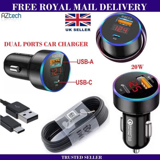 Super Fast In Car Charger & USB Type C Cable For Samsung Galaxy S20 S20+Ultra 5G
