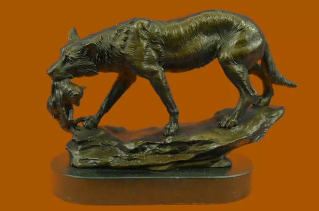 Bronze Sculpture,Hand Made Statue Animal Large Signed Barye Wolf Figurine Gift