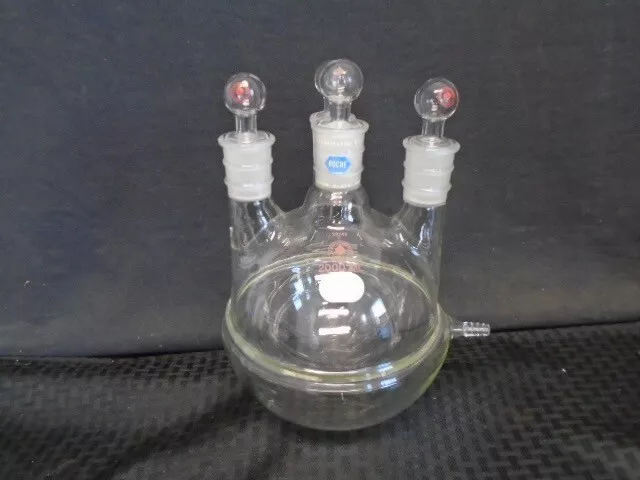 ACE ROCHE Glass Custom 29/42 4-Neck 2000mL Round Bottom Flask Half Jacketed B