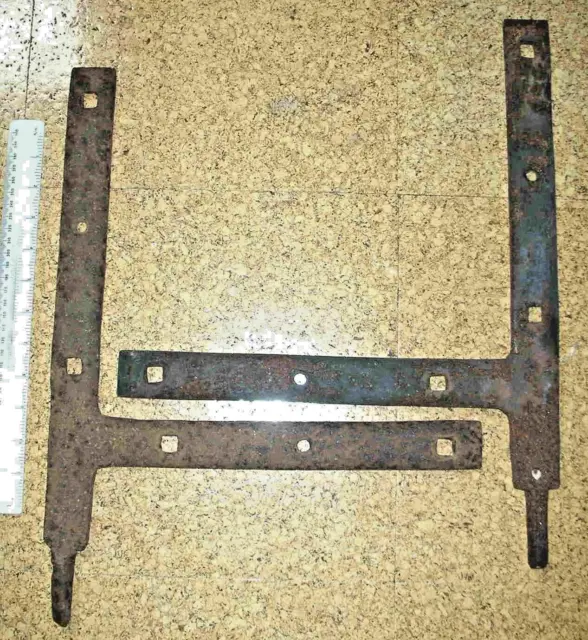 Antique Wrought Iron Spike Pivot Strap Hinges 17½ inch Tall Blacksmith Hand Made
