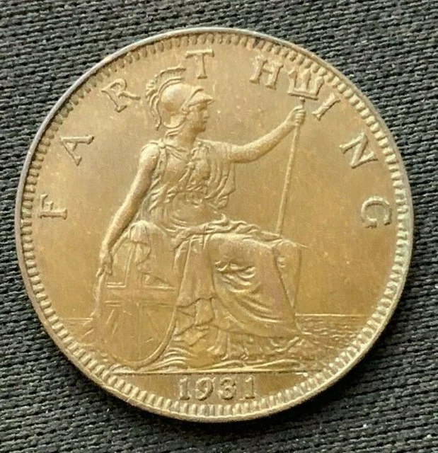 1931 Great Britain Farthing Coin AU +    Bronze World Coin     #C331