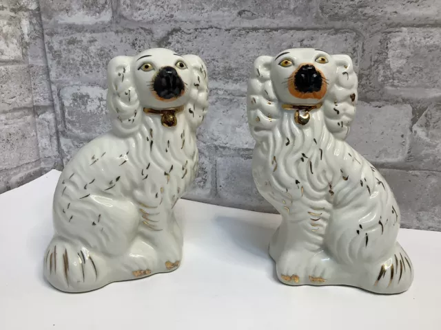 Staffordshire Cavalier Walley Dogs King Charles Spaniel Statues Rare Pair White