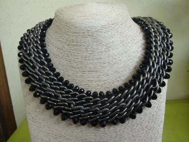 COLLIER CHAÎNE TOUR DE COU PLASTRON 5 GOUTTES CRISTAL BLEU