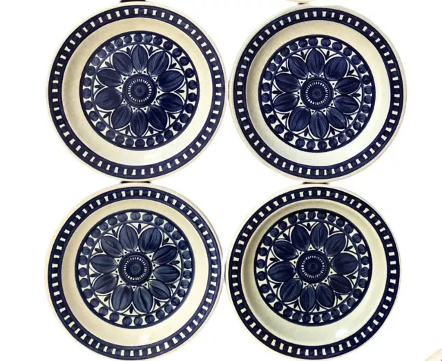 4 Vtg MCM Midwinter Stonehenge Blue Dahlia Dinner Plates Set Of 4